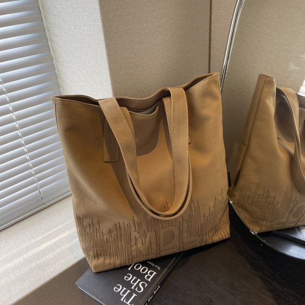 2025 Embroidered Canvas Tote Bag for Women - Versatile Student Shoulder Bag for Class & Commuting