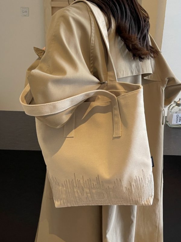 2025 Embroidered Canvas Tote Bag for Women - Versatile Student Shoulder Bag for Class & Commuting