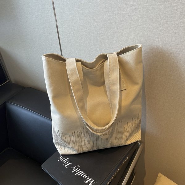 2025 Embroidered Canvas Tote Bag for Women - Versatile Student Shoulder Bag for Class & Commuting