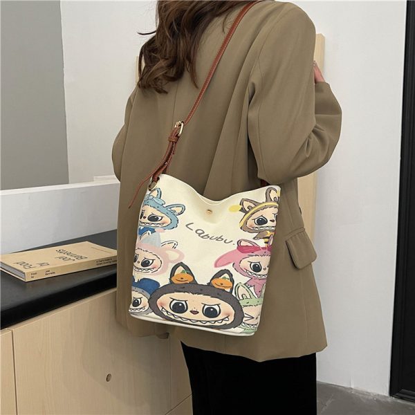 2025 Large Capacity Canvas Bucket Bag for Women - Cute Shoulder Crossbody Commuting Bag for Spring and Summer