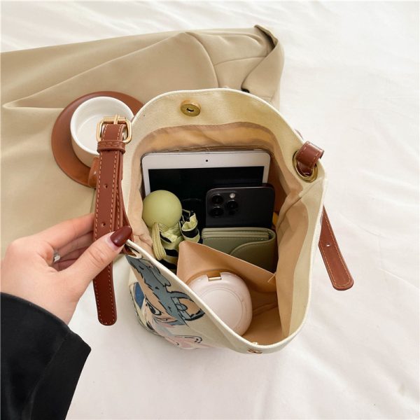2025 Large Capacity Canvas Bucket Bag for Women - Cute Shoulder Crossbody Commuting Bag for Spring and Summer