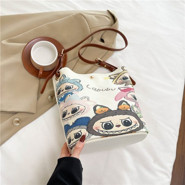 2025 Large Capacity Canvas Bucket Bag for Women - Cute Shoulder Crossbody Commuting Bag for Spring and Summer