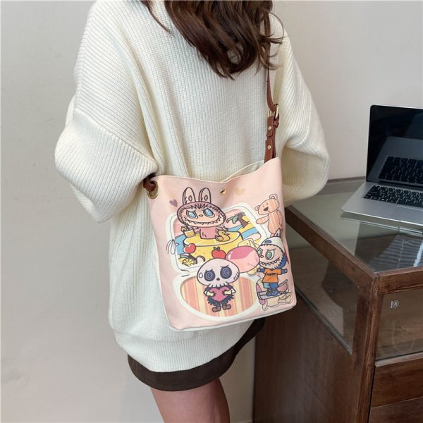 2025 Large Capacity Canvas Bucket Bag for Women - Cute Shoulder Crossbody Commuting Bag for Spring and Summer