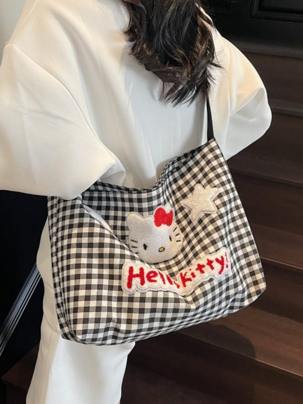 2025 New Cartoon Plaid Canvas Crossbody Bag for Women - Large Capacity Shoulder Tote for Spring and Summer