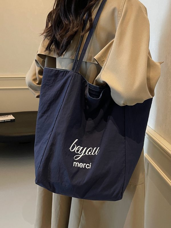 2025 Spring Summer Striped Canvas Shoulder Tote Bag - Cute Large Capacity Casual Commuting Bag for Women