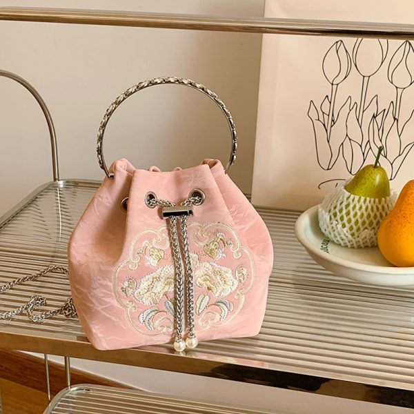 2025 Summer Chinese Style Embroidered Bucket Bag for Women - Versatile Handheld Crossbody Bag in National Fashion