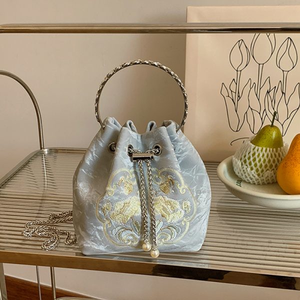 2025 Summer Chinese Style Embroidered Bucket Bag for Women - Versatile Handheld Crossbody Bag in National Fashion