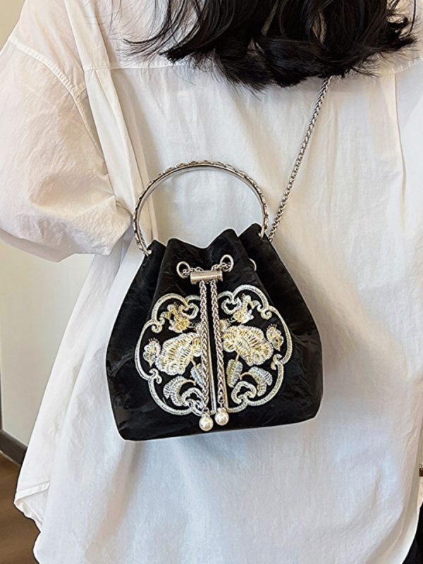 2025 Summer Chinese Style Embroidered Bucket Bag for Women - Versatile Handheld Crossbody Bag in National Fashion