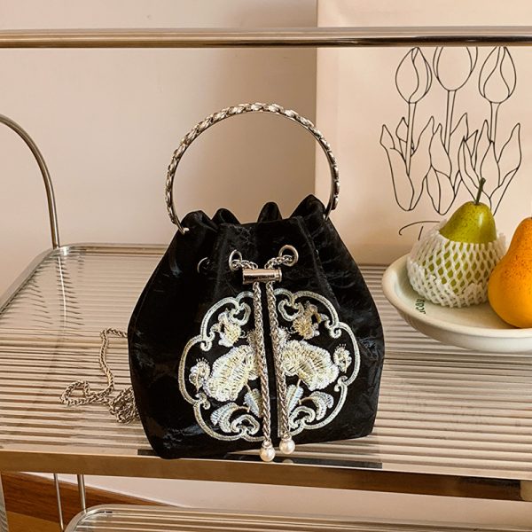 2025 Summer Chinese Style Embroidered Bucket Bag for Women - Versatile Handheld Crossbody Bag in National Fashion
