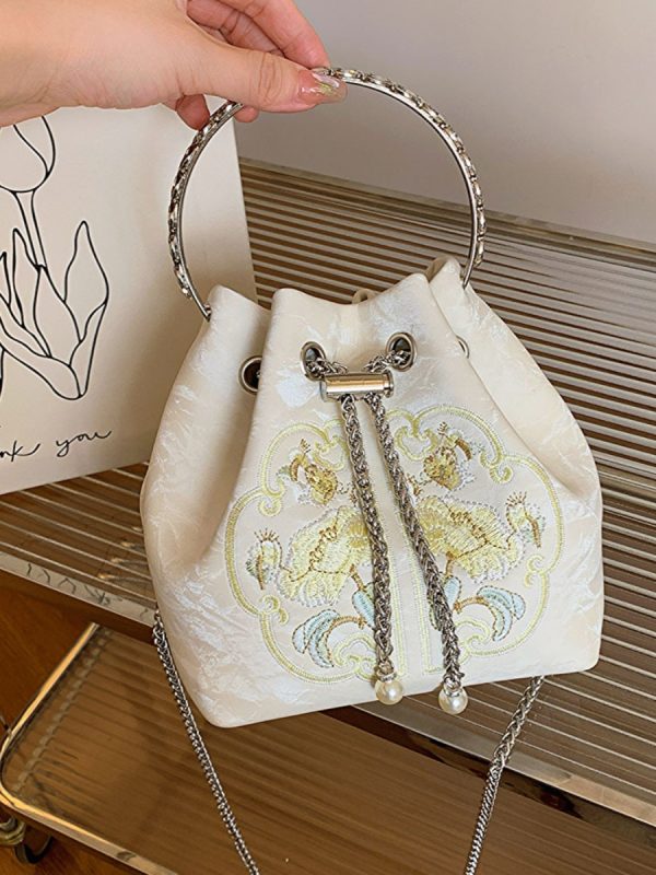 2025 Summer Chinese Style Embroidered Bucket Bag for Women - Versatile Handheld Crossbody Bag in National Fashion