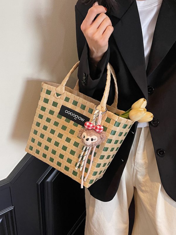 2025 Summer Fashion Woven Handheld Bag for Women - Stylish Bamboo Vegetable Basket for Beach Vacation