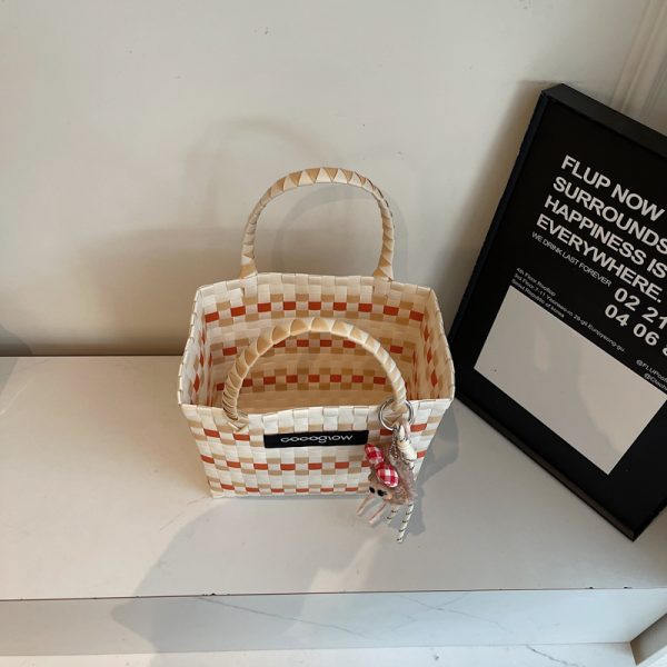 2025 Summer Fashion Woven Handheld Bag for Women - Stylish Bamboo Vegetable Basket for Beach Vacation