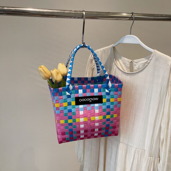 2025 Summer Fashion Woven Handheld Bag for Women - Stylish Bamboo Vegetable Basket for Beach Vacation