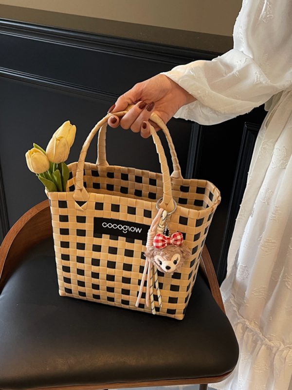 2025 Summer Fashion Woven Handheld Bag for Women - Stylish Bamboo Vegetable Basket for Beach Vacation