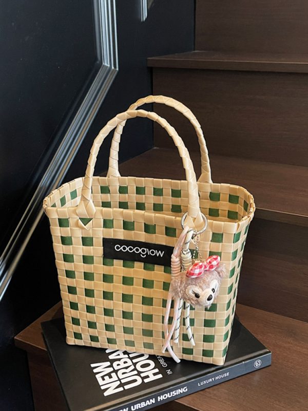 2025 Summer Fashion Woven Handheld Bag for Women - Stylish Bamboo Vegetable Basket for Beach Vacation