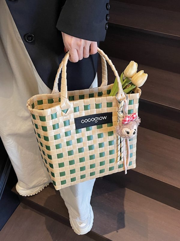 2025 Summer Fashion Woven Handheld Bag for Women - Stylish Bamboo Vegetable Basket for Beach Vacation