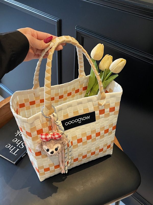 2025 Summer Fashion Woven Handheld Bag for Women - Stylish Bamboo Vegetable Basket for Beach Vacation
