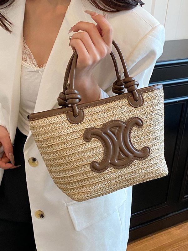 2025 Summer Minimalist Straw Bucket Tote Bag for Women - Casual Crossbody Beach Vacation Essential