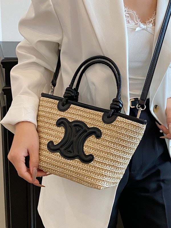 2025 Summer Minimalist Straw Bucket Tote Bag for Women - Casual Crossbody Beach Vacation Essential