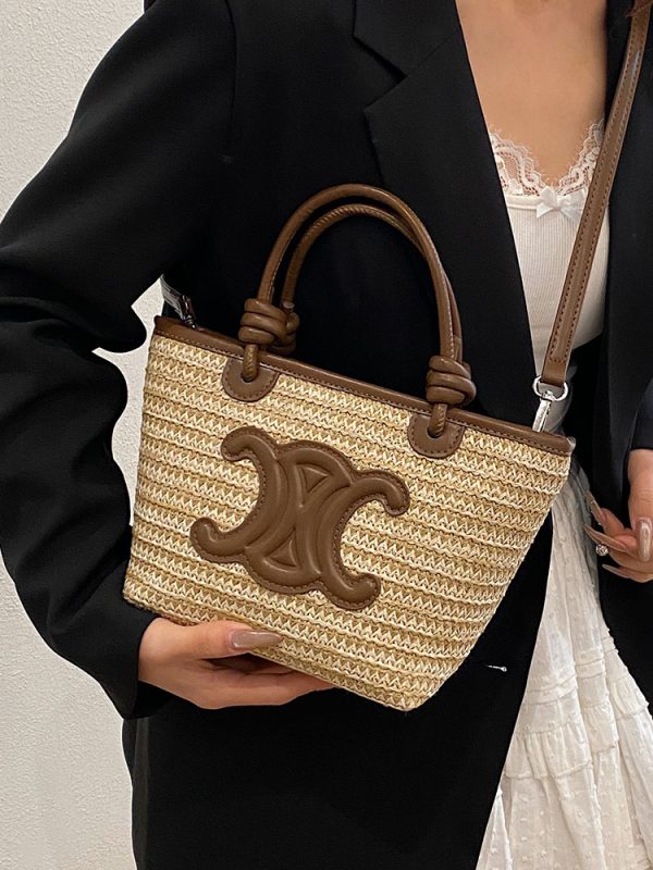 2025 Summer Minimalist Straw Bucket Tote Bag for Women - Casual Crossbody Beach Vacation Essential
