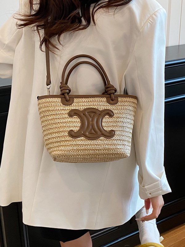 2025 Summer Minimalist Straw Bucket Tote Bag for Women - Casual Crossbody Beach Vacation Essential
