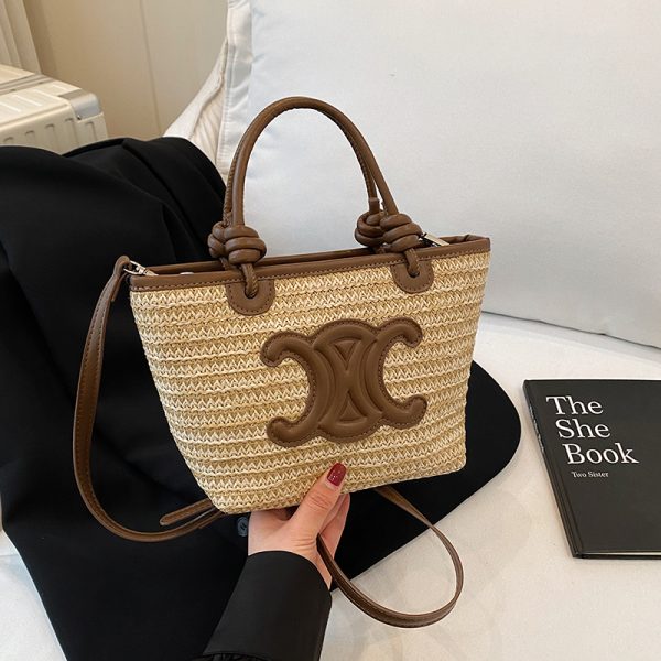 2025 Summer Minimalist Straw Bucket Tote Bag for Women - Casual Crossbody Beach Vacation Essential