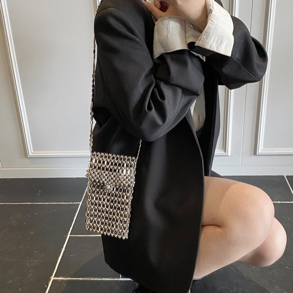 2025 Summer Silver Bead Mini Crossbody Bag for Women - High-End Phone Bag with Chic Niche Design