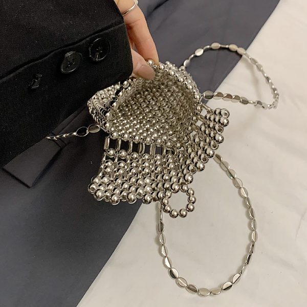 2025 Summer Silver Bead Mini Crossbody Bag for Women - High-End Phone Bag with Chic Niche Design