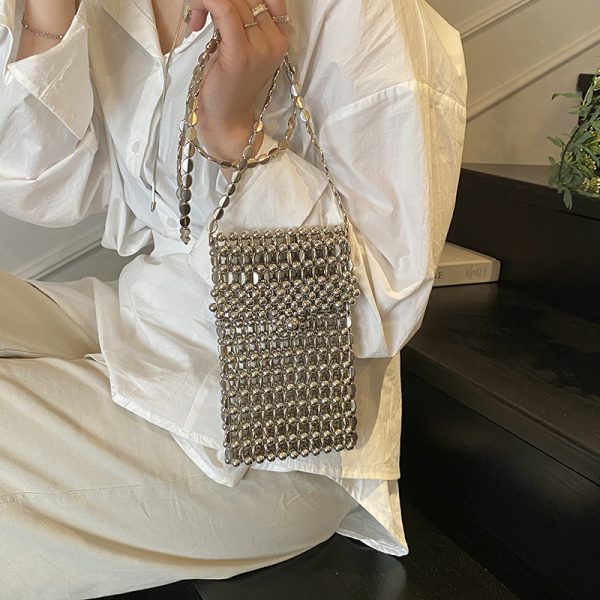 2025 Summer Silver Bead Mini Crossbody Bag for Women - High-End Phone Bag with Chic Niche Design