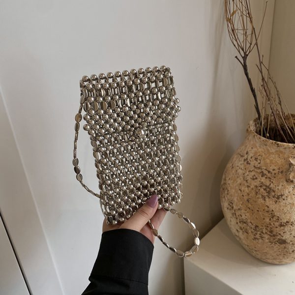 2025 Summer Silver Bead Mini Crossbody Bag for Women - High-End Phone Bag with Chic Niche Design