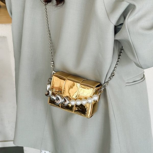 2025 Summer Silver Diagonal Mini Crossbody Bag for Women - Trendy Chain Handbag for Lipstick and Essentials