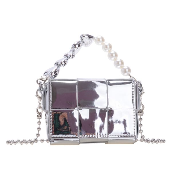 2025 Summer Silver Diagonal Mini Crossbody Bag for Women - Trendy Chain Handbag for Lipstick and Essentials