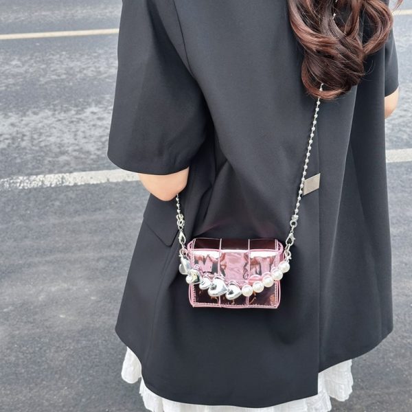 2025 Summer Silver Diagonal Mini Crossbody Bag for Women - Trendy Chain Handbag for Lipstick and Essentials
