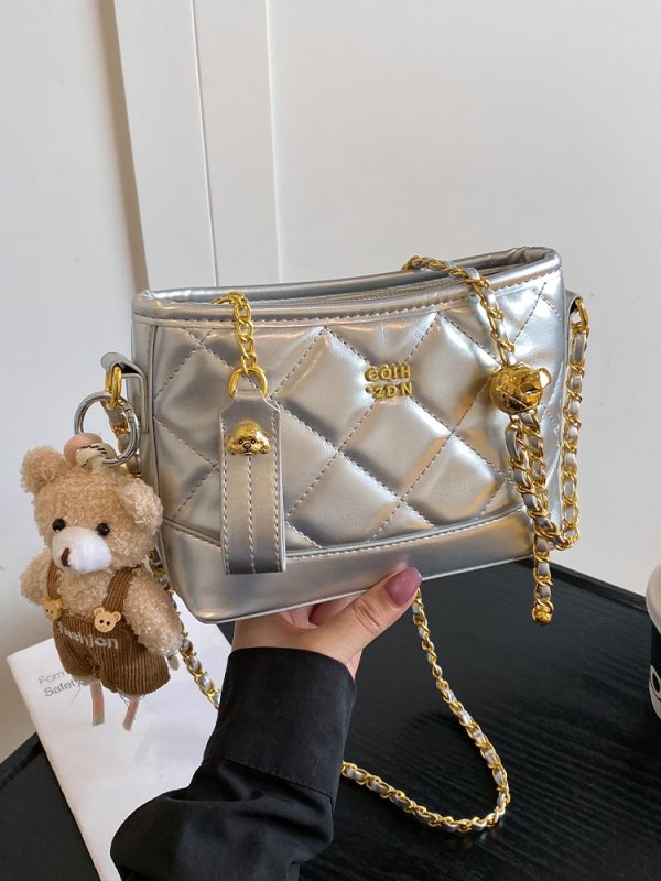 2025 Summer Women's Diamond-Patterned Bucket Bag, Chic Small Chain Crossbody, Fashionable and Versatile Style