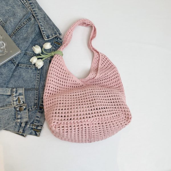 2025 Summer Women's Large Capacity Hollow Woven Beach Bucket Bag - Trendy Simple Design for Coastal Adventures