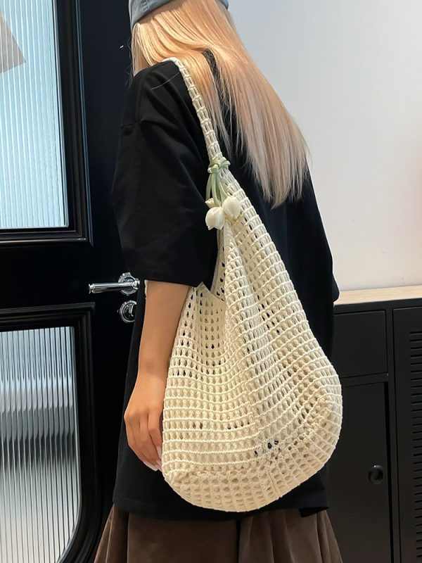 2025 Summer Women's Large Capacity Hollow Woven Beach Bucket Bag - Trendy Simple Design for Coastal Adventures