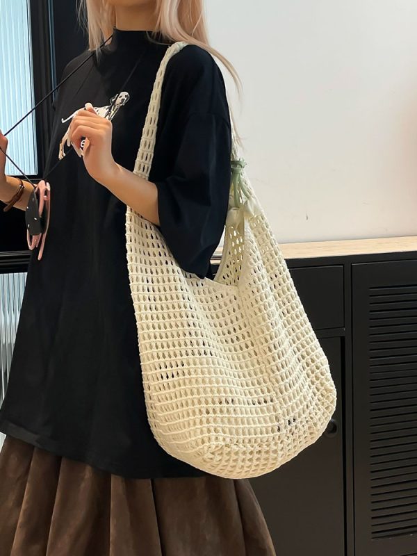 2025 Summer Women's Large Capacity Hollow Woven Beach Bucket Bag - Trendy Simple Design for Coastal Adventures
