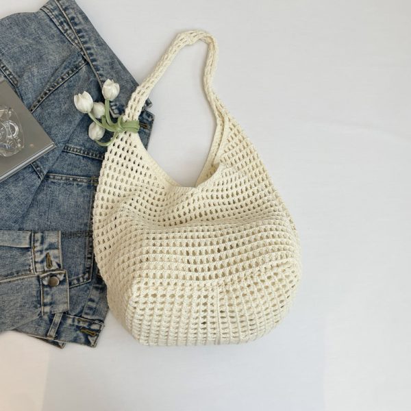 2025 Summer Women's Large Capacity Hollow Woven Beach Bucket Bag - Trendy Simple Design for Coastal Adventures