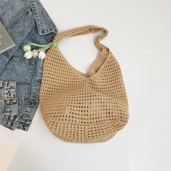 2025 Summer Women's Large Capacity Hollow Woven Beach Bucket Bag - Trendy Simple Design for Coastal Adventures