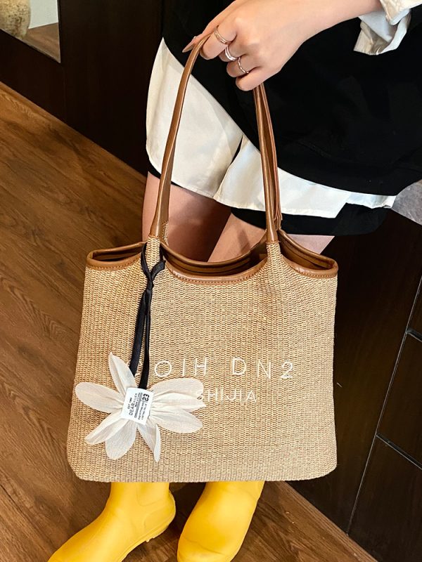 2025 Summer Women's Large Capacity Woven Straw Tote Bag - Minimalist Casual Beach Vacation Style