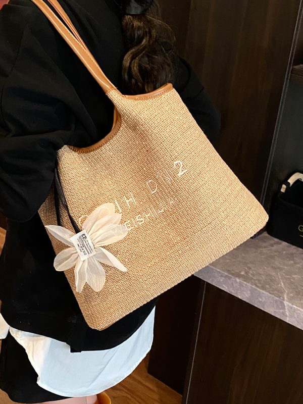 2025 Summer Women's Large Capacity Woven Straw Tote Bag - Minimalist Casual Beach Vacation Style