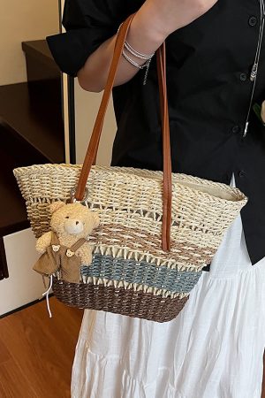 2025 Summer Women's Versatile Woven Straw Bucket Bag - Fashionable Crossbody for Beach Vacation & Everyday Use