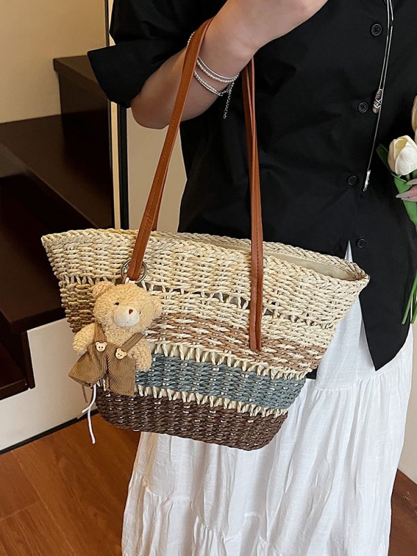 2025 Summer Women's Versatile Woven Straw Bucket Bag - Fashionable Crossbody for Beach Vacation & Everyday Use