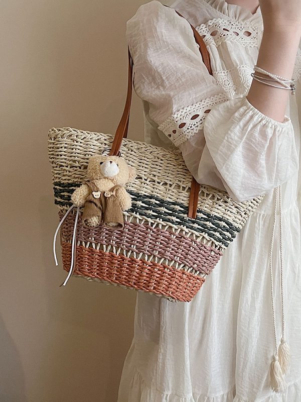 2025 Summer Women's Versatile Woven Straw Bucket Bag - Fashionable Crossbody for Beach Vacation & Everyday Use