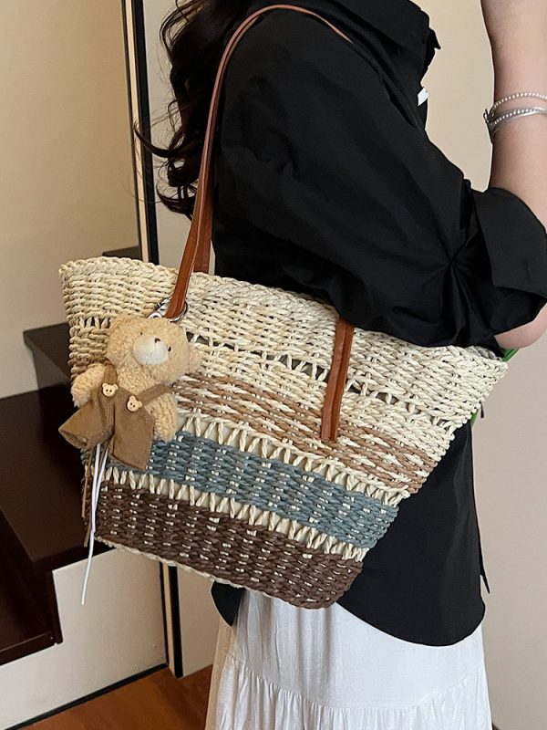 2025 Summer Women's Versatile Woven Straw Bucket Bag - Fashionable Crossbody for Beach Vacation & Everyday Use
