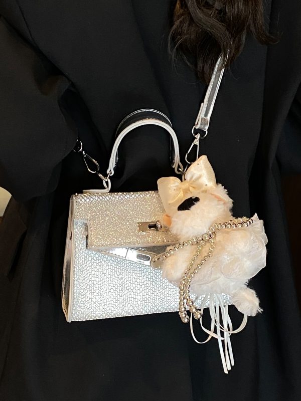 2025 Trendy Silver Kelly Handbag for Women - Versatile Small Square Shoulder Crossbody Bag
