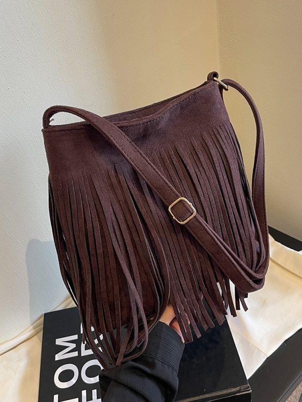 2025 Women's Autumn Winter Retro Korean Style Tassel Small Square Shoulder Bag - High-End Minimalist Fashion Accessory