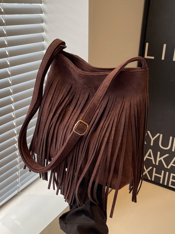 2025 Women's Autumn Winter Retro Korean Style Tassel Small Square Shoulder Bag - High-End Minimalist Fashion Accessory