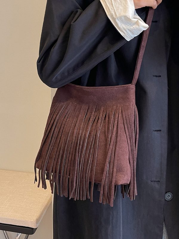 2025 Women's Autumn Winter Retro Korean Style Tassel Small Square Shoulder Bag - High-End Minimalist Fashion Accessory