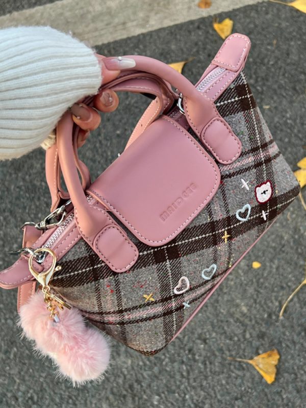 2025 Women's Color-Blocking Woolen Handbag - Small Square Shoulder Crossbody Bag for Spring and Summer Fashion
